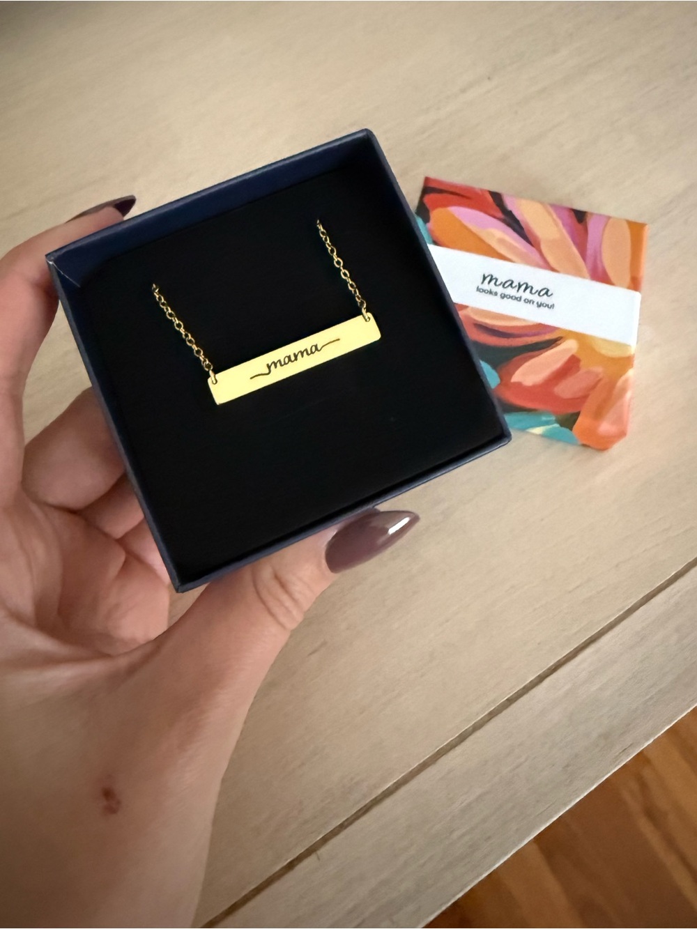 Mama Gold Bar Necklace - Elegant Script Pendant